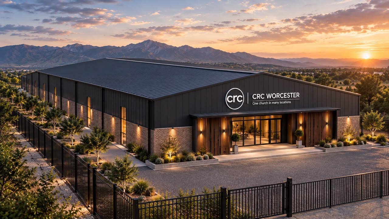 Artist's impression of the new CRC Worcester building at sunset